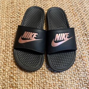 Nike Black Slides with Copper Logo
